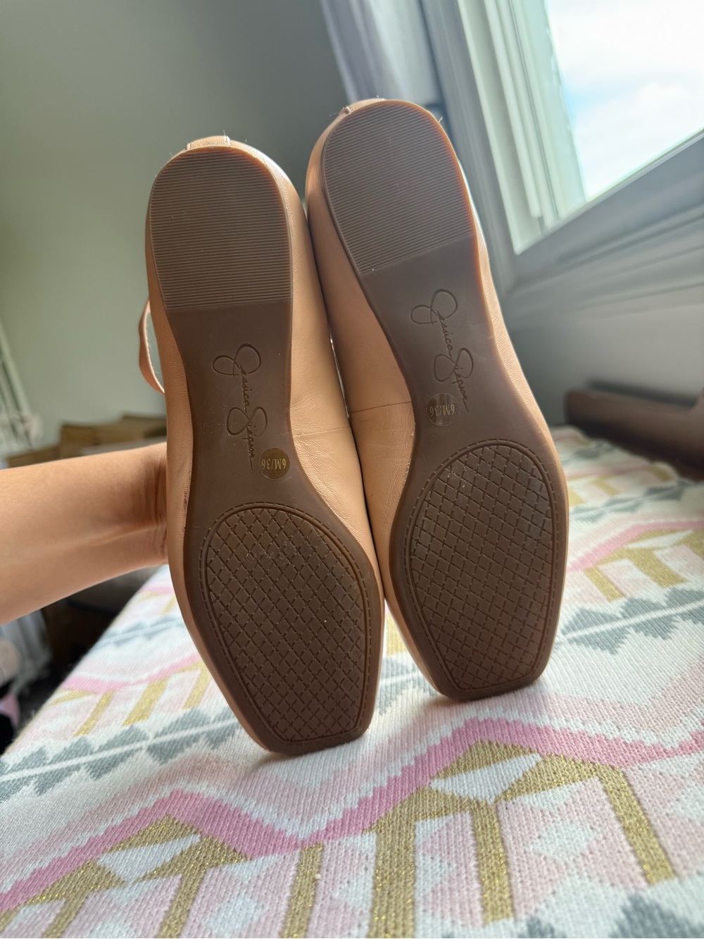 Jessica Simpson Nude Leather Square-Toe Ballet Flats - Picture 7 of 7